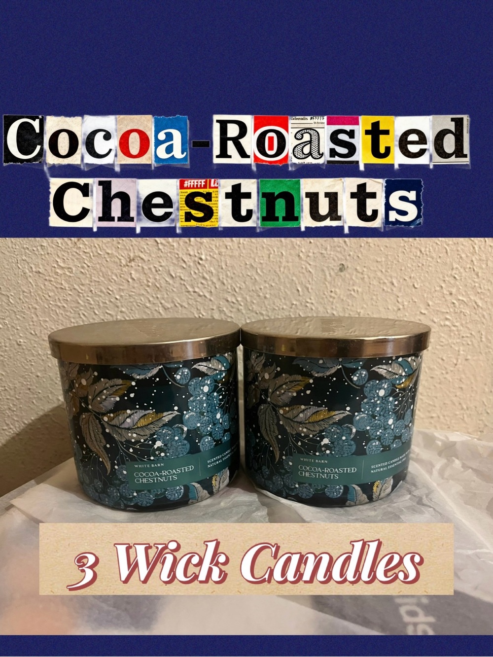 Bath And Body Works Cocoa-Roasted Chestnuts 3 Wick Candles x2